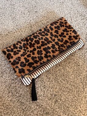 Leopard Print Fold-Over Clutch with Tassel